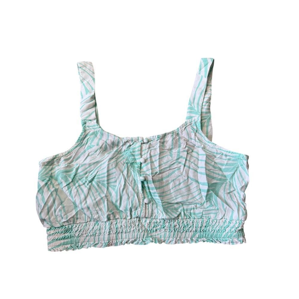 ROXY Tank/Crop top, size women's Medium; ADORABLE styling, teal & white